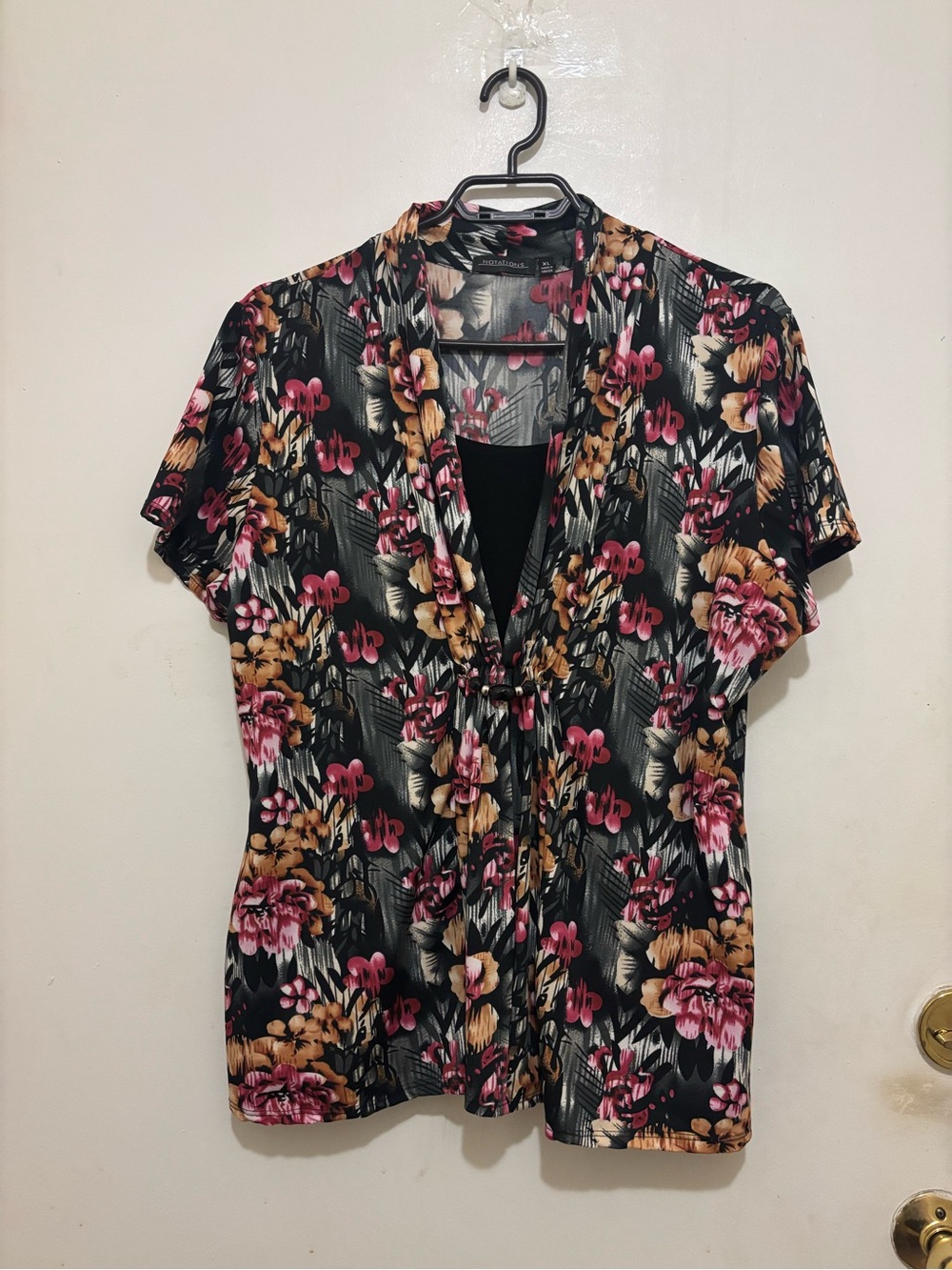 Notations XL Floral Print 2-Piece Layered Top with Black Tank